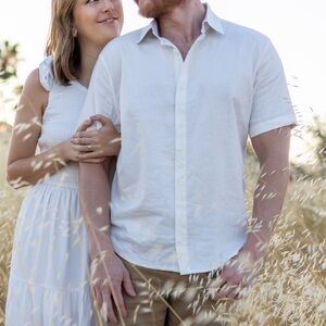 Cream linen short sleeve button down